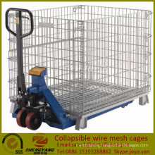 Saving space movable industrial boxes warehouse applied 4 layer stackable wire containers collapsible wire mesh cages